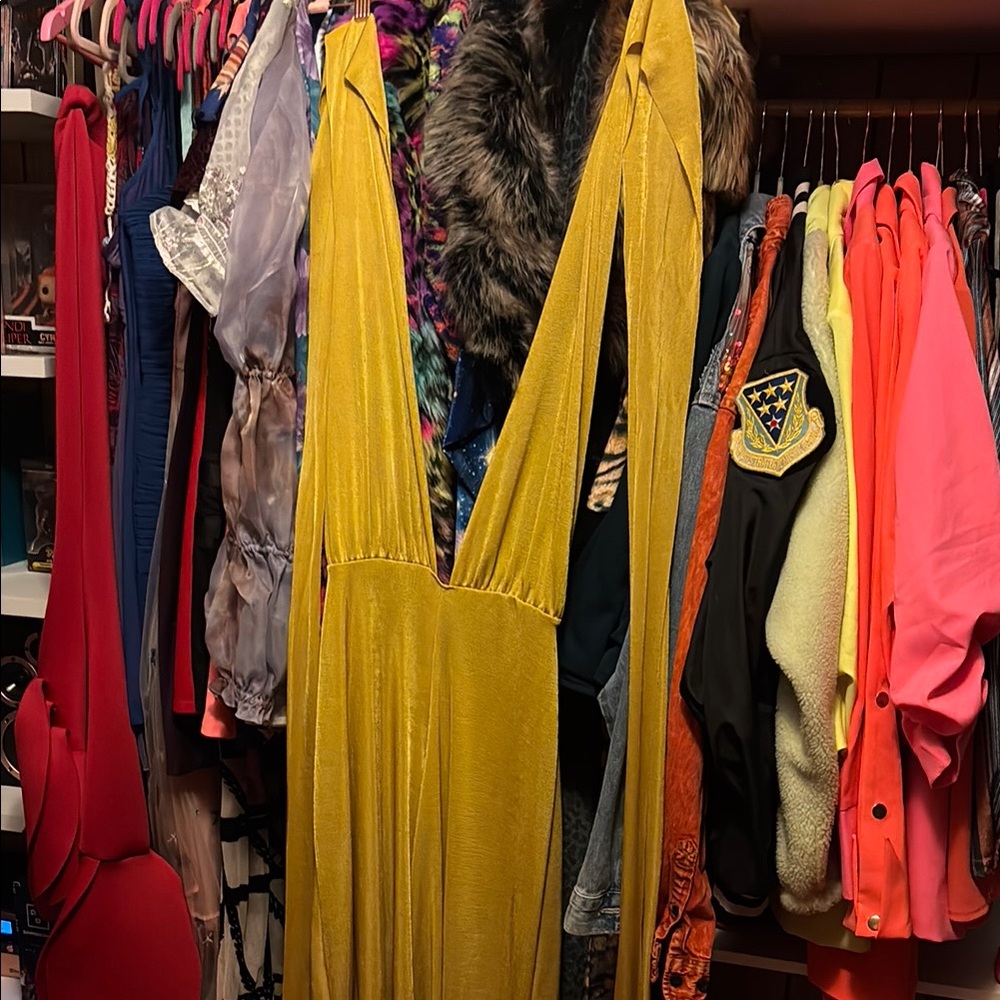 Gold deep v halter romper